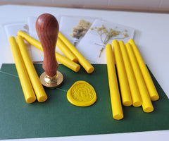 10 Pieces Yellow Sealing Wax Sticks for Wax Seal Stamp, AMTOL Sealing Wax Sticks for Glue Gun,Great for Wedding Invitations, Wine Packages,Cards Envelopes, Gift Wrapping. (Medium yellow)