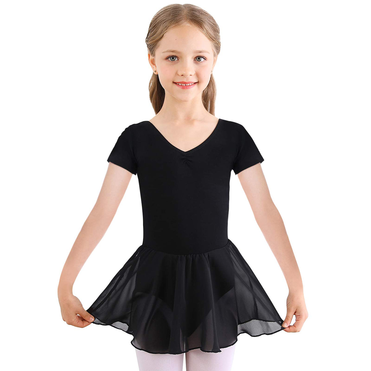 Bezioner Girls Ballet Dress Kids Gymnastics Dance Leotard Costume Dancewear With Skirt Black 150