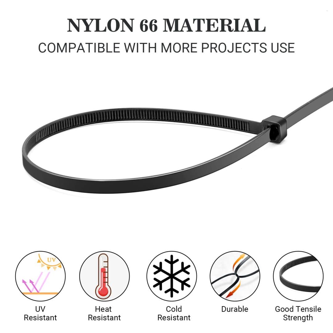 Black Cable Ties, 80mm x 2.5mm, Pack of 100, Premium Nylon Zip Ties, Multi-Purpose Plastic Tie Wraps, Secure Self-Locking Mechanism, for Home, Garden, Workshop, Office and DIY