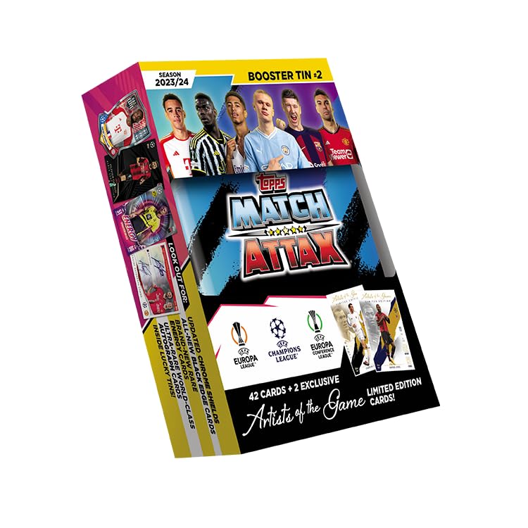 Topps Match Attax 23/24 - Booster Tin 2 - contains 42 Match Attax cards plus 2 exclusive Artists of the Game Limited Edition cards