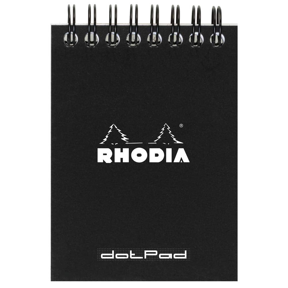 RHODIA 115039C - Spiral Notebook (Full Bound) Black - A7 - Dotted Dot - 80 Detachable Sheets - 80G Clairefontaine Paper - Soft and Resistant Coated Card Cover - Classic