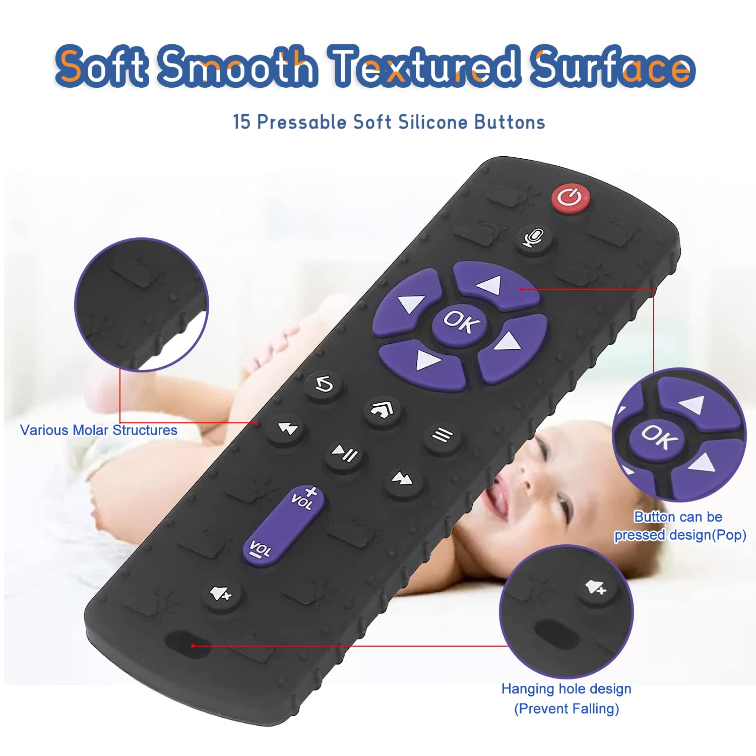 TKLake Baby Teething Toys,Baby Remote Control Teething Toy for 0-6 Months Baby Teether Relief Remote Control Baby Toys for Infant Toddlers Boys Girls(Black)