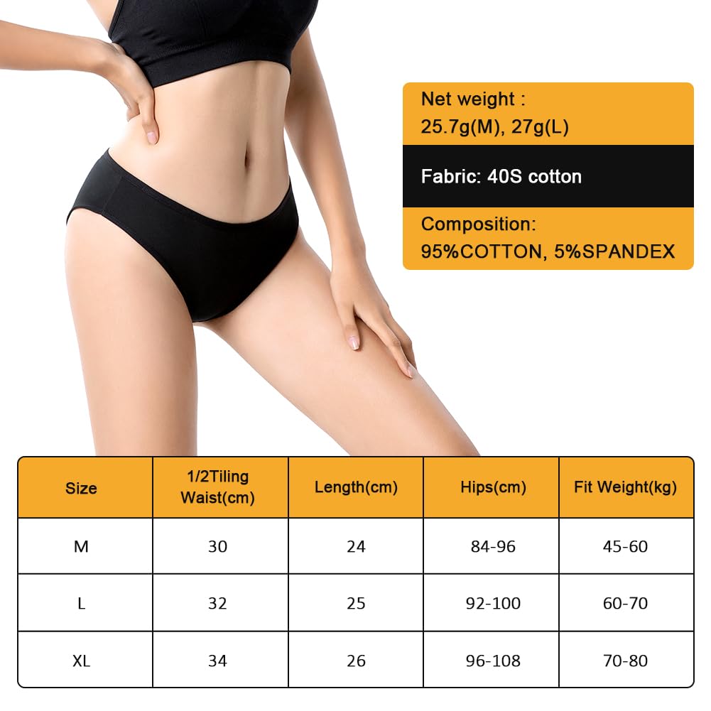 flintronic Women's Underwear, 6 Pcs Cotton Breathable Knickers Multipack, Stretchy Mid-Low Rise Hipster Panties, Soft Comfortable Ladies Basic Briefs for Daily Wear (Black XL)