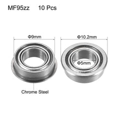 sourcing map MF95zz Flanged Ball Bearing 5x9x3mm Double Metal Shielded (GCr15) Chrome Steel Flange Rip Bearings 10pcs