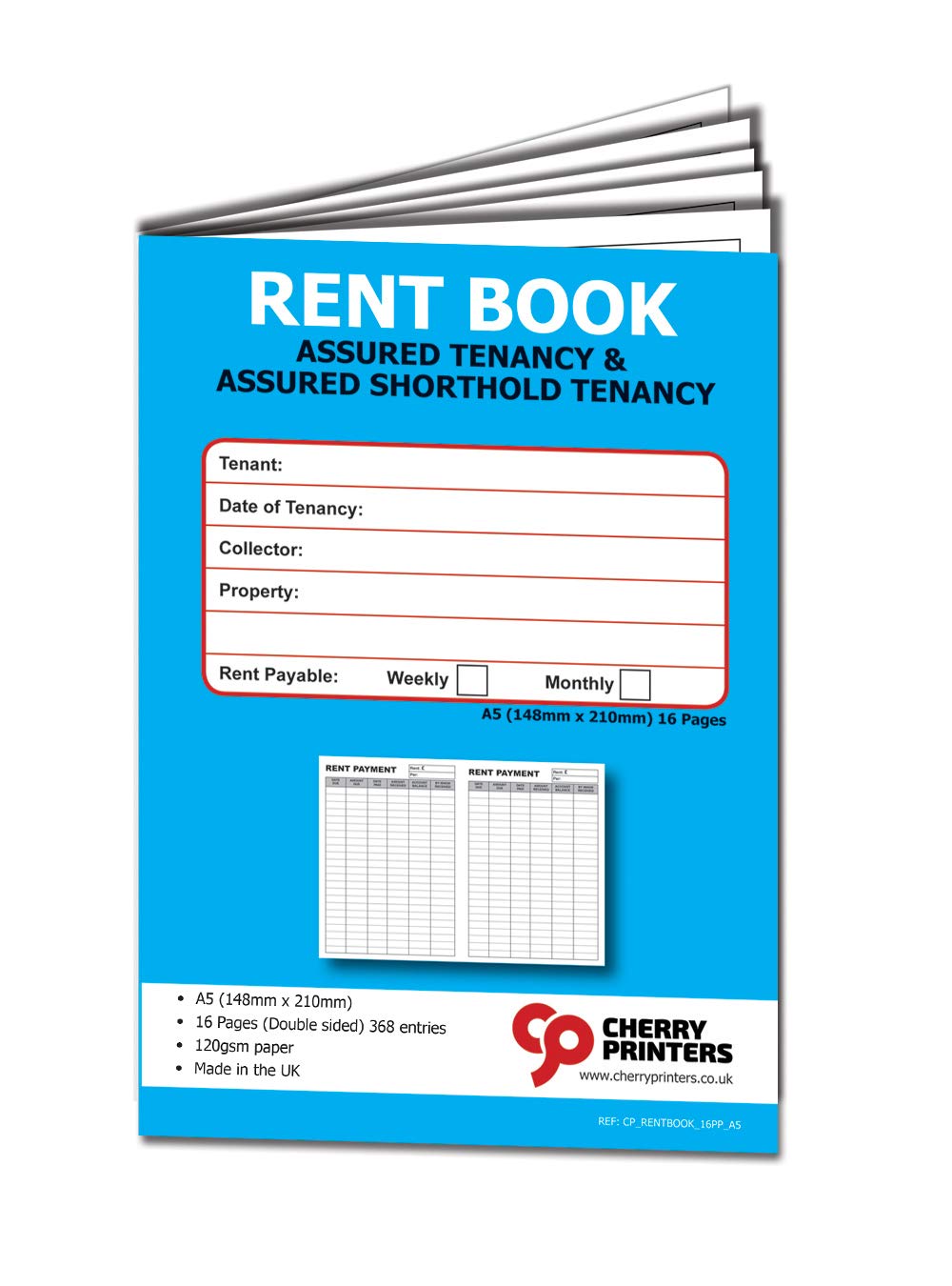 Cherry Tenants Rent Book - Assured Tenancy & Assured Shorthold Tenancy - Weekly/Monthly A5 16pages