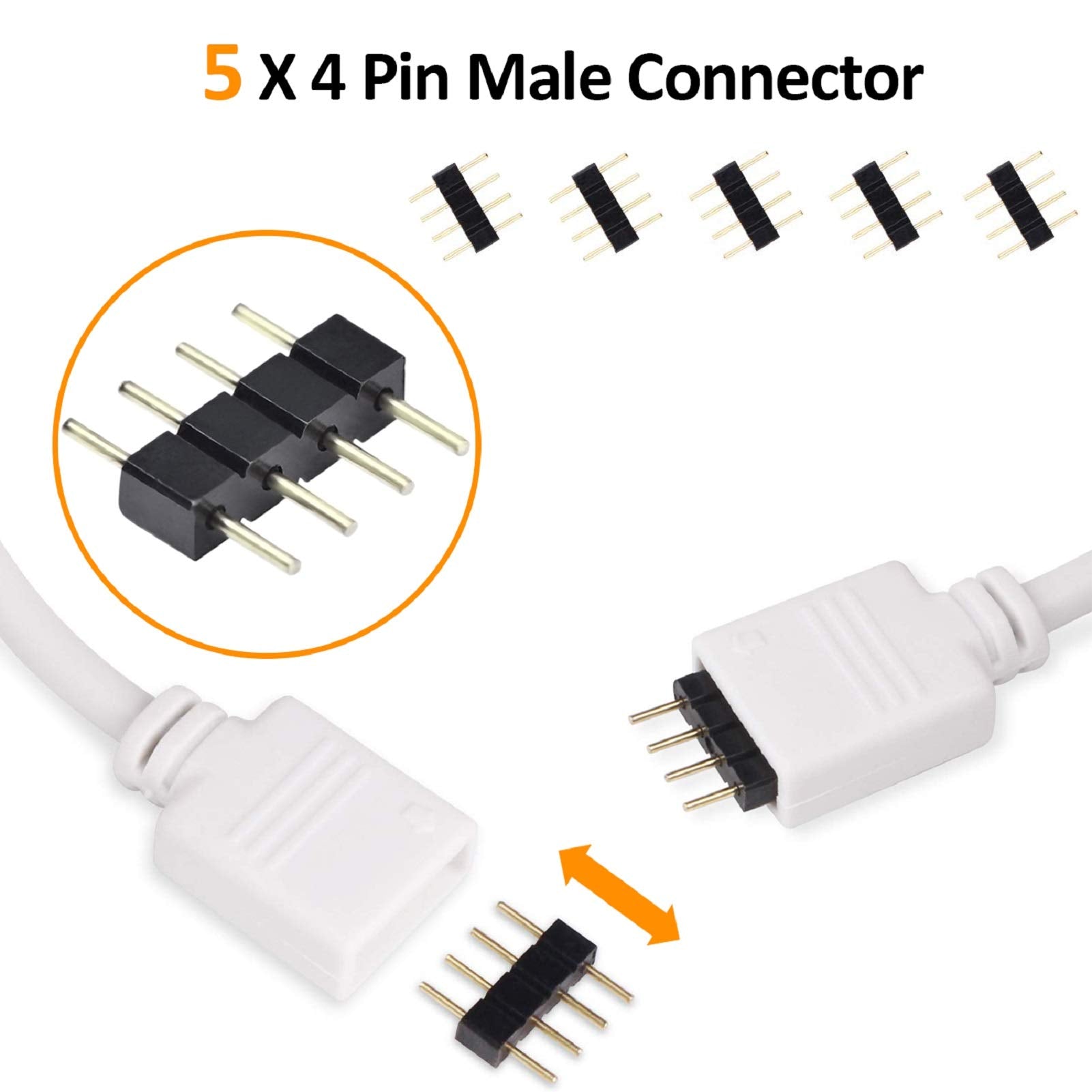 REDTRON LED Light Connector Kit, 10mm RGB LED Connector Includes 10x L Shape Connectors,2M LED Strip Light Extension Cable,4X Strip to Strip Jumpers,5X 4 Pin Male Connectors