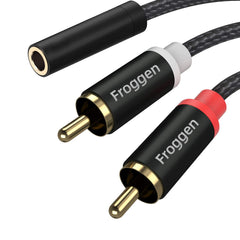 Froggen RCA to 3.5mm Adapter 2 Phono Male to Female Mini Jack Cable Y Splitter Connector Headphone Stereo Audio Lead Compatible with iPhone Tablet Soundbar Hi-Fi Speaker Amplifier Car Turntable Mixer