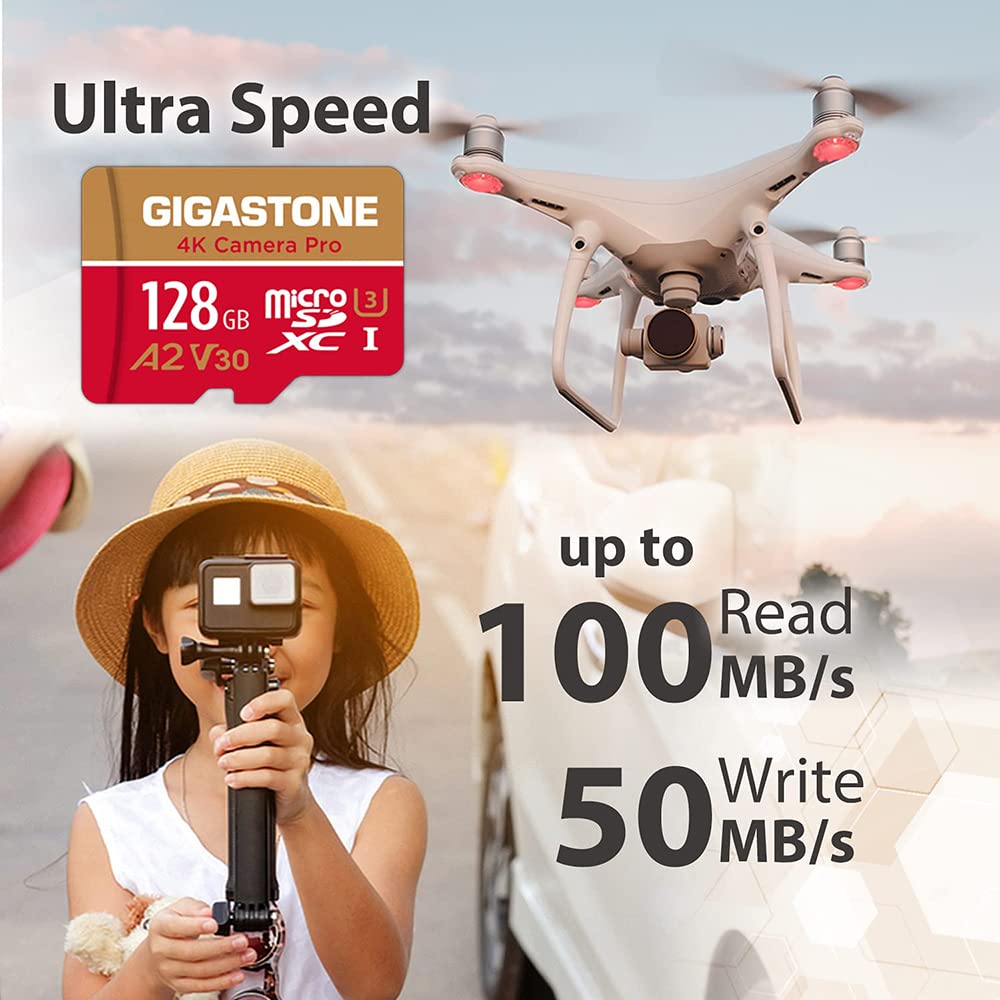 [5-Yrs Free Data Recovery] Gigastone 128GB Micro SD Card, 4K Video Recording for GoPro, Action Camera, DJI, Drone, Nintendo-Switch, R/W up to 100/50 MB/s MicroSDXC Memory Card UHS-I U3 A2 V30 C10