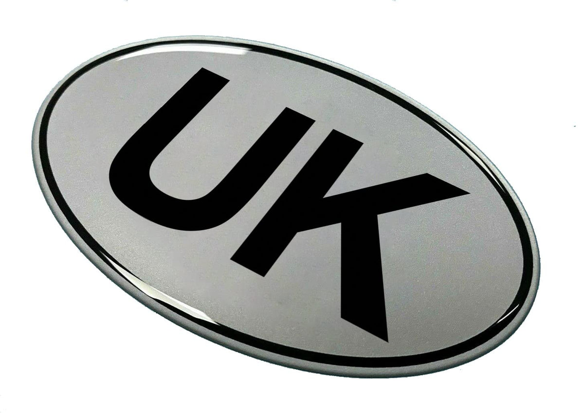 Gelz UK Car Oval Gel Domed Sticker 75mm x 43mm Sticker/Decal - Retro - BLACK on SILVER