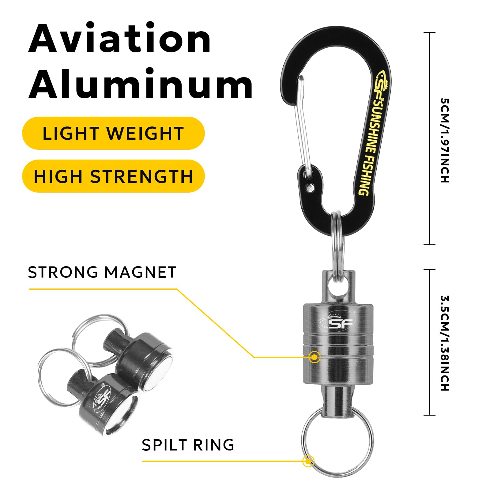 SF Strongest Magnetic Release Holder with Coiled Lanyard Carabiner - Gunmetal