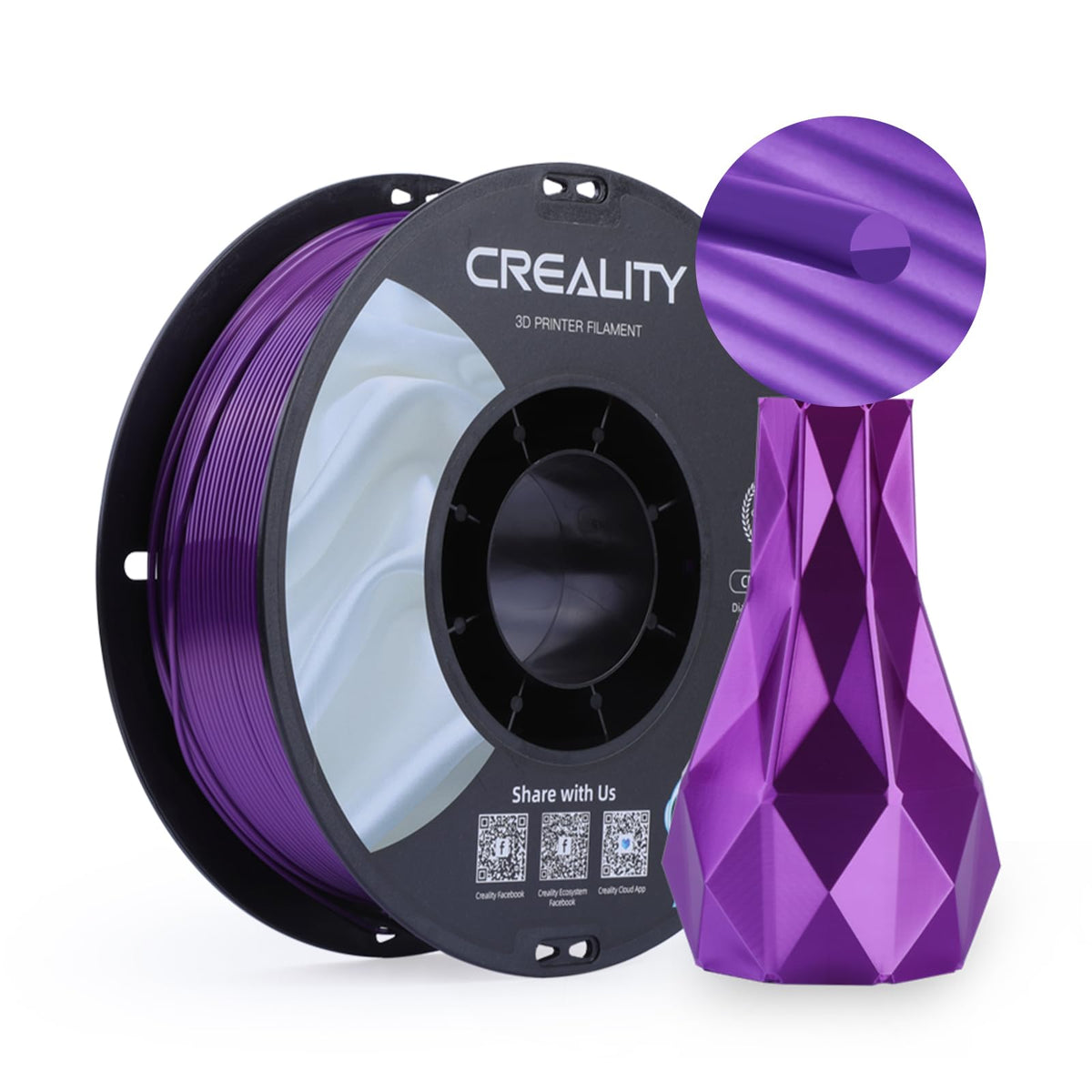 Creality PLA 3D Printer Filament, PLA Filament 1.75mm Silk Shiny and/-0.02mm, 3D Printing Filament 1KG/2.2lb, Purple