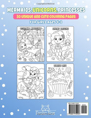 Mermaids Princesses Unicorns Coloring Book for Kids: 50 Unique and Cute Coloring Pages for Girls Ages 4-8