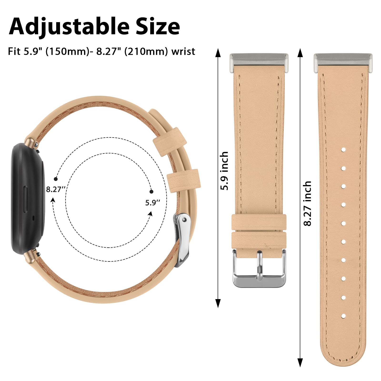 Leather Strap Compatible with Fitbit Versa 3 Straps/Fitbit Sense Strap for Women Men,Genuine Leather Replacement Compatible with Fitbit Versa 3/Fitbit Versa 4/Fitbit Sense 2 (Apricot)