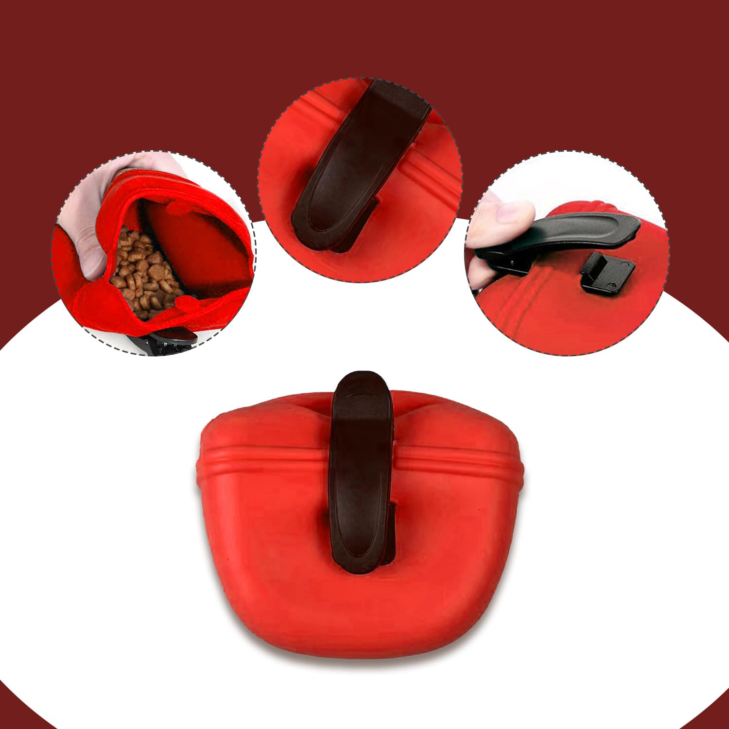 Rumyve Silicone Dog Therapy Bag Clip,Dog Training Bag Portable Dog Therapy Bag,Pocket Treat Handling Food Clip to Take The Dog Away(Red)