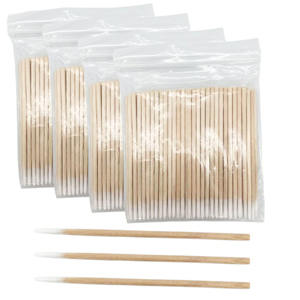 Qiuyan 400pcs Microblading Cotton Swab with Wood Handle Small Pointed Tip Head for Eyebrow Tattoo Beauty Make-up Color Nail Seam Dedicated Dirty Picking Sticks