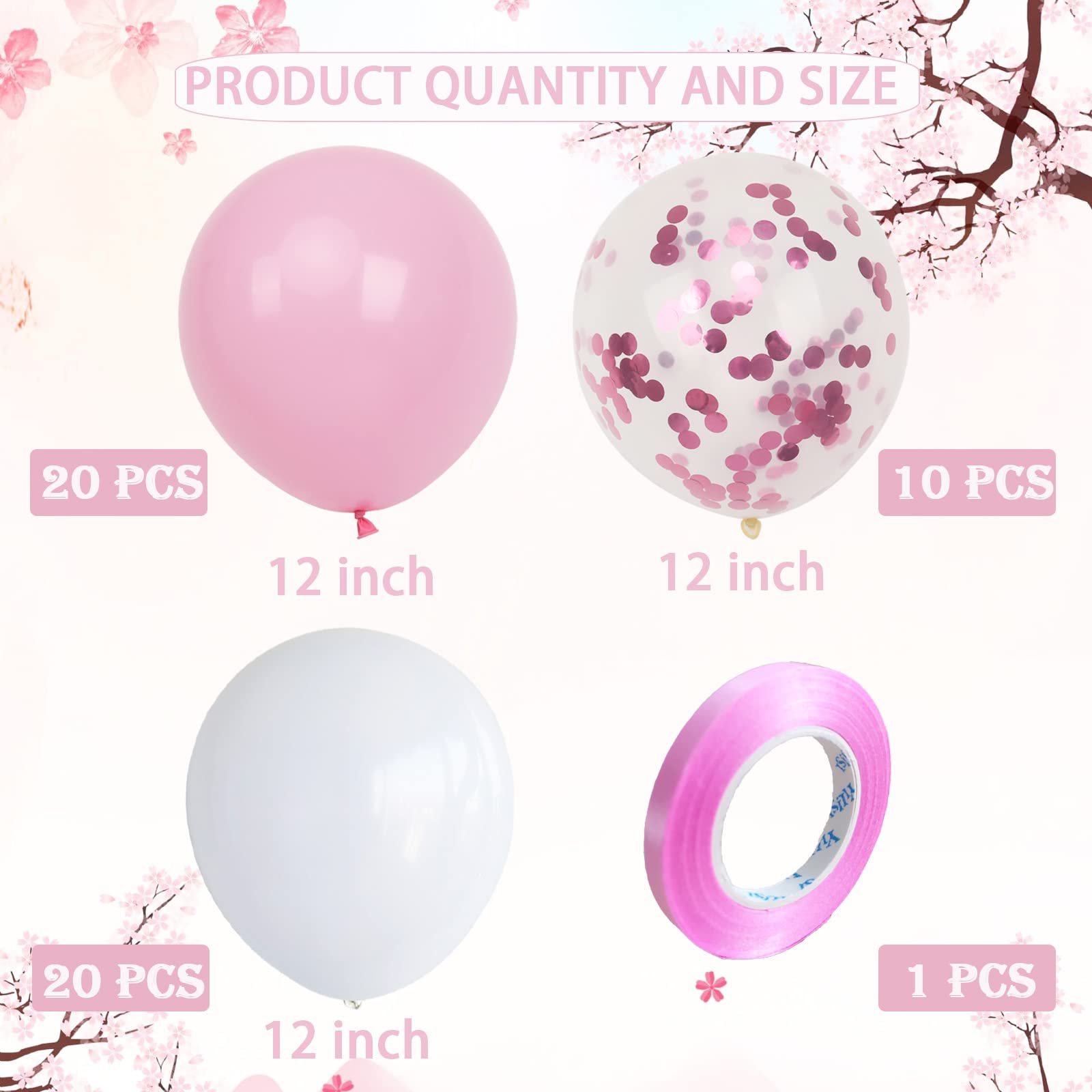 Pink Balloons Party Decorations, 50 Pcs 12 In Birthday Decorations, Happy Birthday Balloons with Pink Balloons and White Balloons