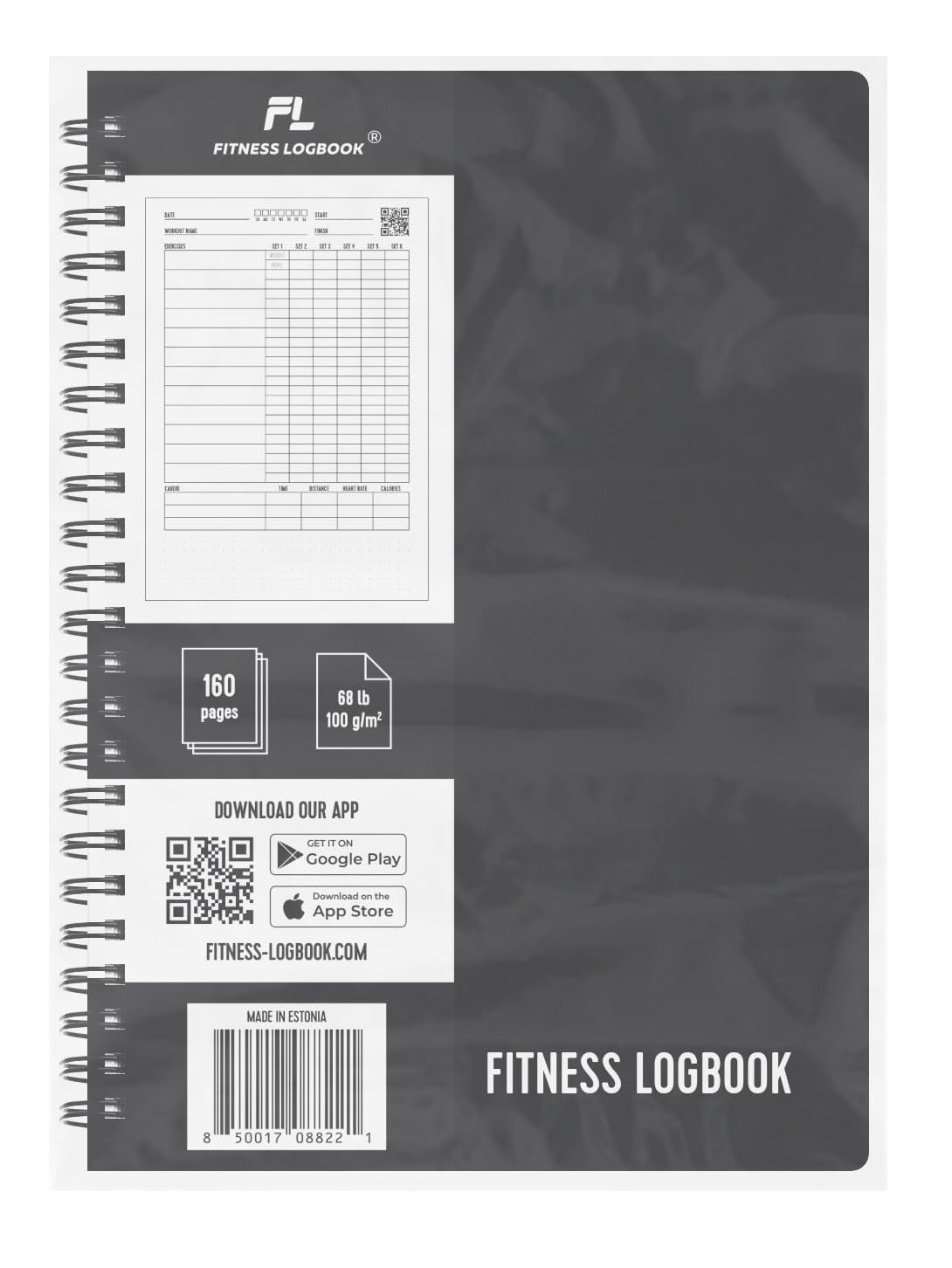 Fitness Logbook - Track 150 Workouts - Thick Paper, Durable Cover - A5 - Undated Workout Journal, Planner Log Book - Track Weight Loss, Muscle Gain, Gym Exercise, Bodybuilding Progress (Black)