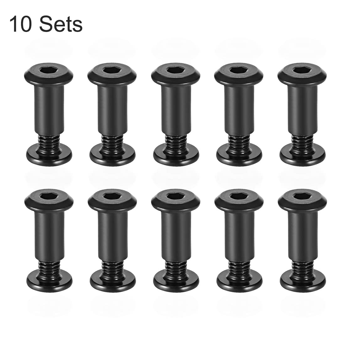 sourcing map Screw Post Fit for 5/16 inches(8mm) Hole Dia, Male M6x10mm Belt Buckle Binding Bolts Leather Fastener Carbon Steel Black 10 Sets