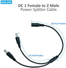 ANLINK DC Power Splitter Cable-2 Pack Black, 1 Female to 2 Male 5.5mm*2.1mm Power Output Adapter Cord for CCTV Security Cameras, LED Strip Lights and More (2 Pack, 1 to 2 Way)