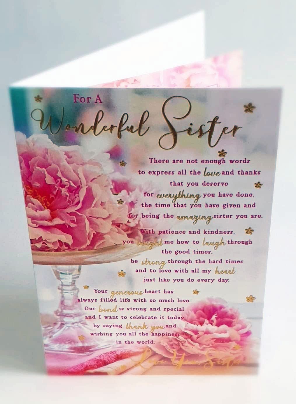 for A Wonderful Sister Birthday Card - 6 inches X 9 inches