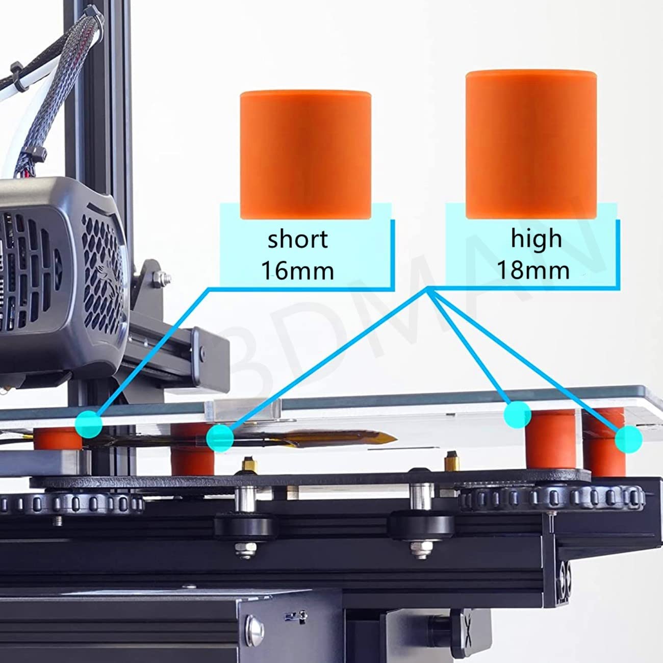 3DMAN Heatbed Silicone Levelling Column, Solid Bed Mounts, 12 PCS 18 mm and 4 PCS 16 mm Stable Hotbed Tool, Heat-Resistant Silicone Buffer for 3D Printers (16 PCS)