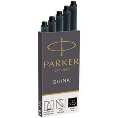 Parker Fountain Pen Ink Refill Cartridges   Long   Black QUINK Ink   5 Count