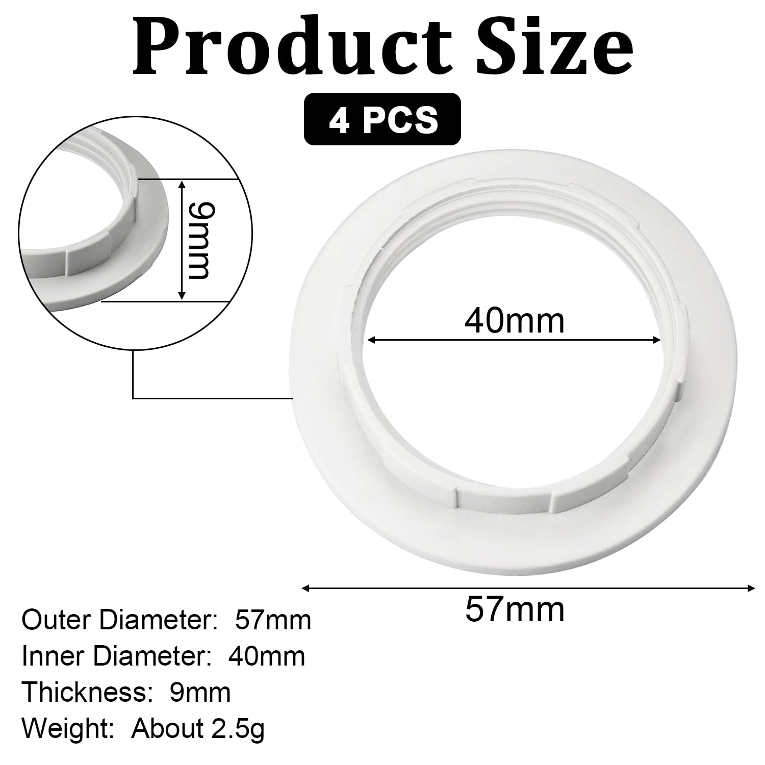 4 Pack Lamp Shade Reducer Ring, E27 Lamp Shade Reducer Ring Converter for Table Lamp, Ceiling Lights, Plastic Screw Bulbs Lamp Holder Twist Lock Socket Replacement Ring-White