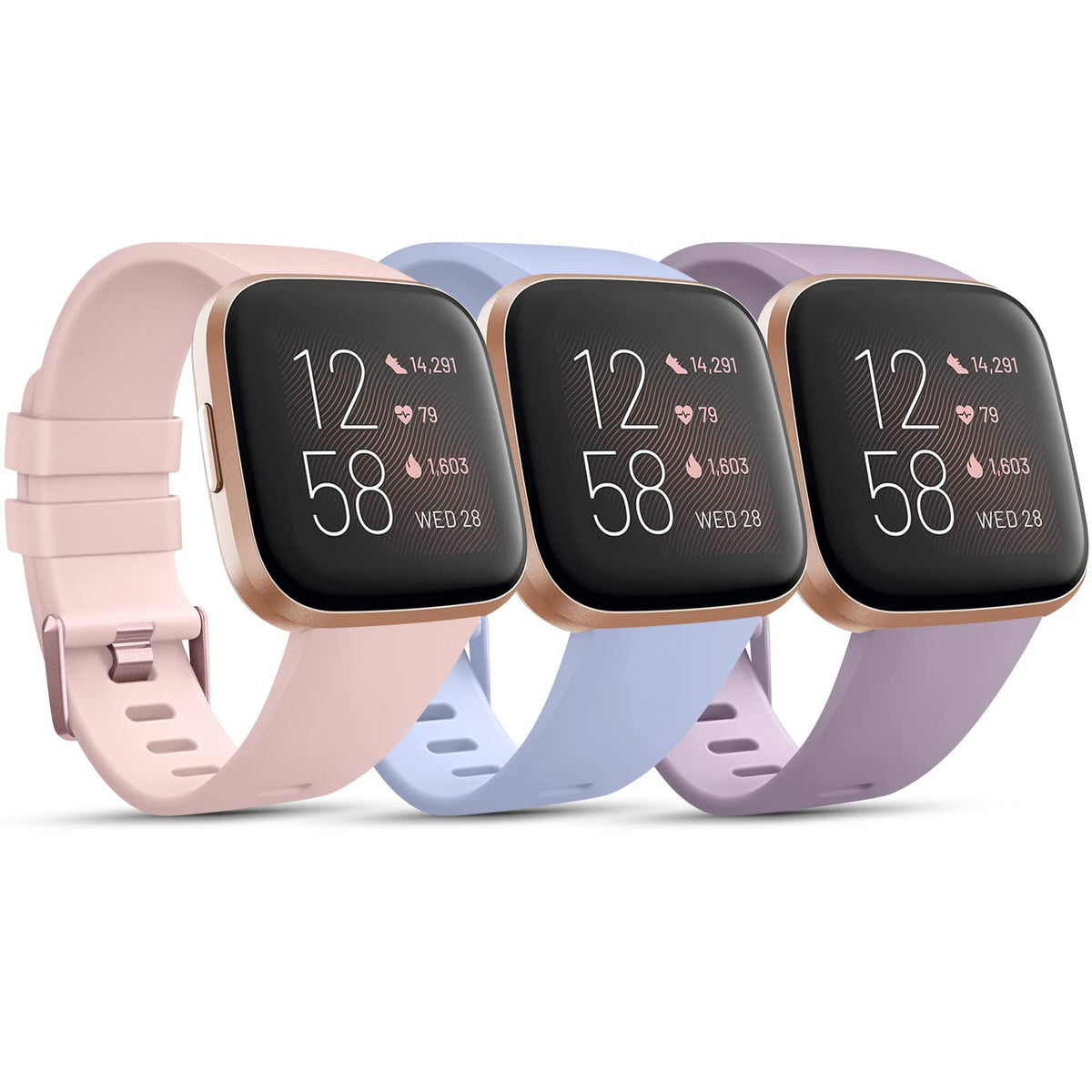 AK Pack 3 Straps Compatible with Fitbit Versa 2 Staps/Fitbit Versa Lite Strap/Fitbit Versa Strap for Women Men,Silicone Sport Replacement Compatible with Fitbit Versa 2 (S,Nude Pink/Blue/Violet)