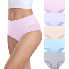 coskefy Underwear Women, High Waisted Cotton Knickers Ladies Full Briefs Stretchy Soft Panties Slight Tummy Control Pants (Pack of 5), S(UK 10)