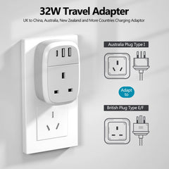 UK to Australia Plug Adapter, Australian China Travel Adaptor 32W USB C Fast Charger for New Zealand, 4 in 1 USBC AU Outlet for Phone Android Samsung, Type C Plug for Fiji Argentina AUS NZ (Type I)