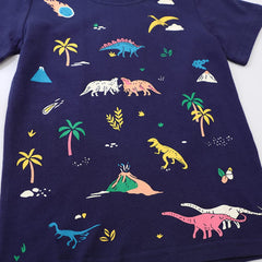 PythJooh Toddler Boy Glow in The Dark Shirt Kids Cartoon Dinosaurs Sharks Short Sleeve T-Shirt Tops for 1-7Years