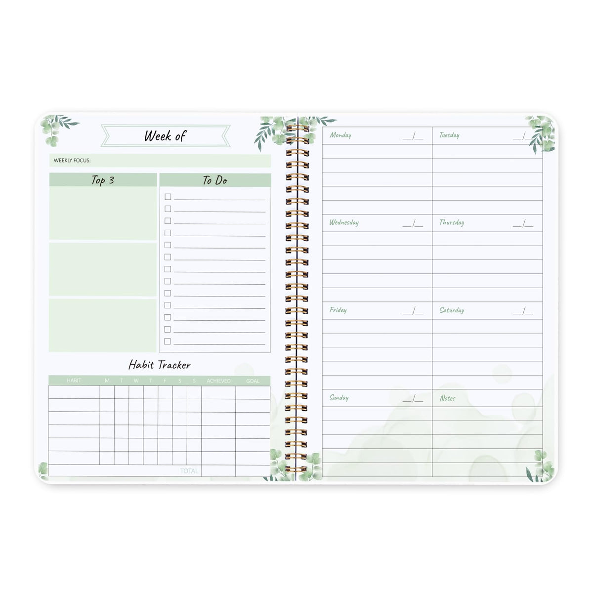 Weekly Planner - Undated To Do List Notebook with Task Planner, Habit Tracker, Goals, Notes, 5.7×8 Inches, Twin-Wire Binding