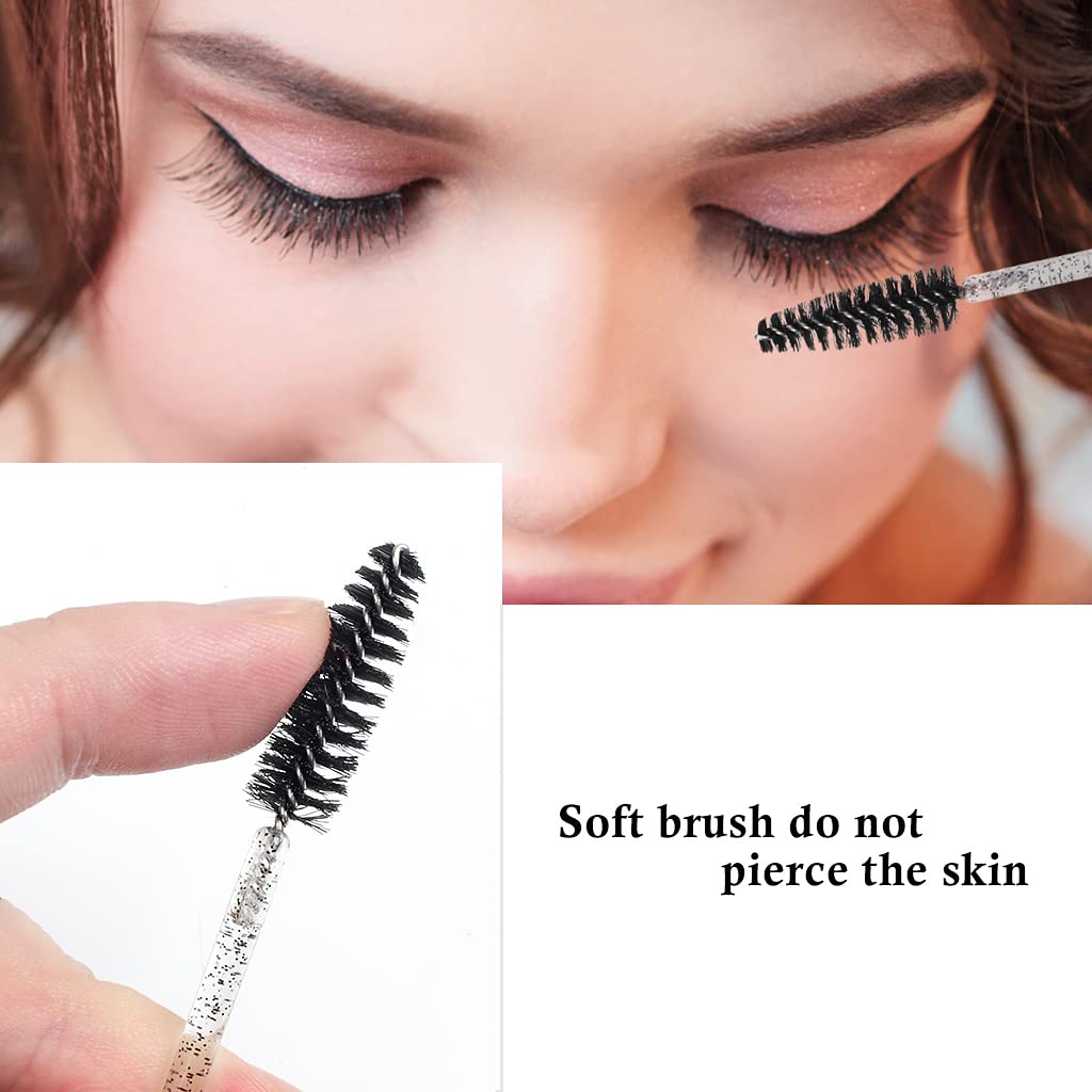 SWKJ 60 PCS Disposable Eyelash Brushes, Eyebrow Spoolies, Mascara Wands Applicator Lash Brushes Castor Oil Brush Cosmetic Makeup Tools(Crystal-black)