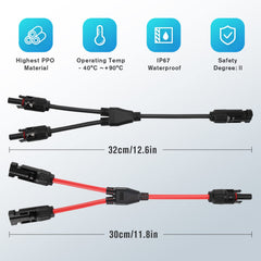 Thlevel Y Branch Parallel Connector MMF and FFM Solar Branch Adapter 1 Pair Y Photovoltaic Connector Solar Panel Cables Distributor Socket