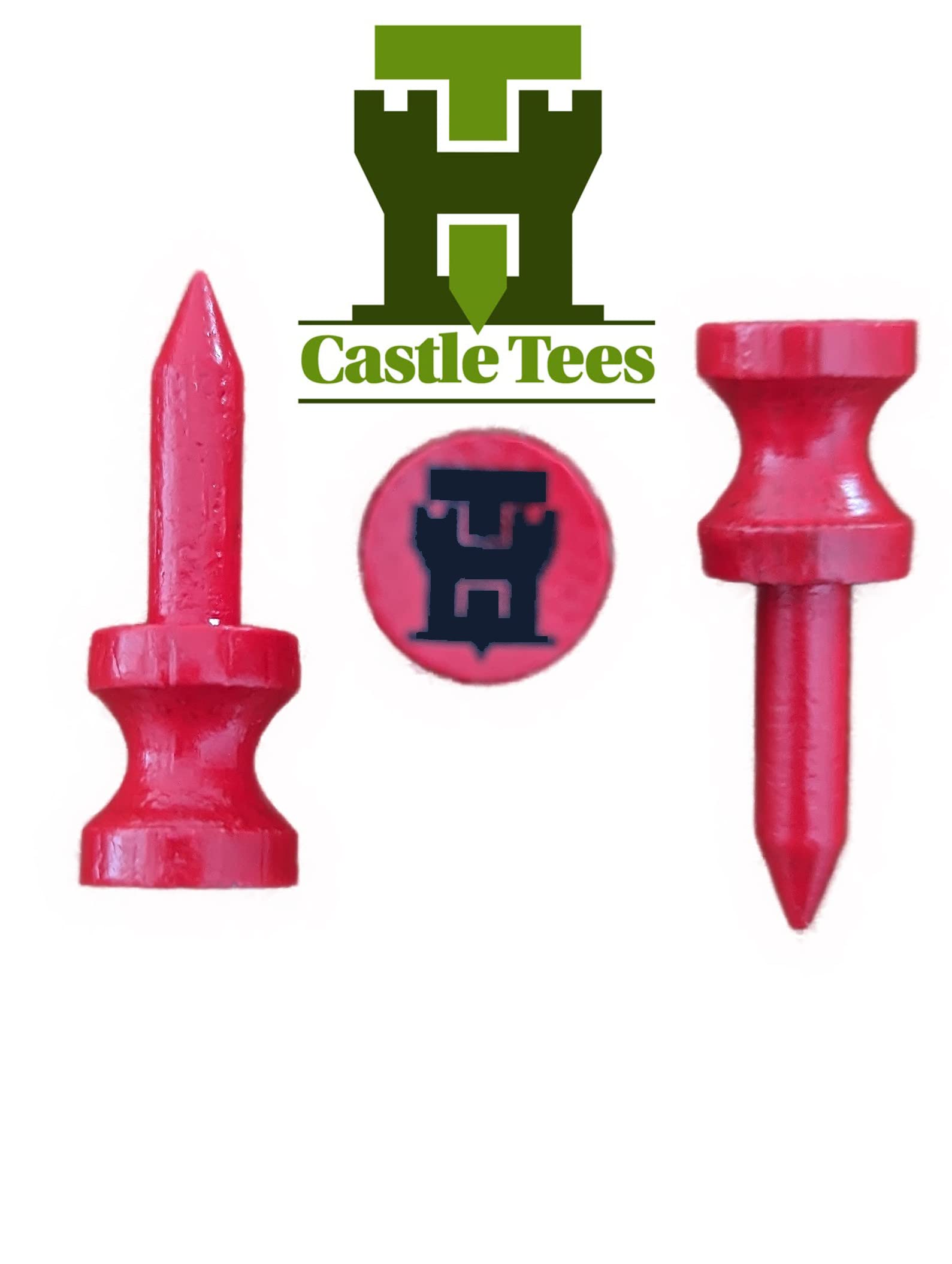 Castle Tees Red 40 x 32mm 1 ¼ inch Red Premium Bamboo Golf Tees with a Free Ball Marker & Free Pencil. Twice the strength of regular bamboo very strong & durable & a Great Golf Gift.