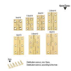 YOFASEN Copper Small Hinges Door Hinges - Brass Folding Butt Hinges Furniture Cabinet Butt Hinges with Hinge Fixing Screws, Gold, 2 Inch(50x27x1.2mm) - 4pcs