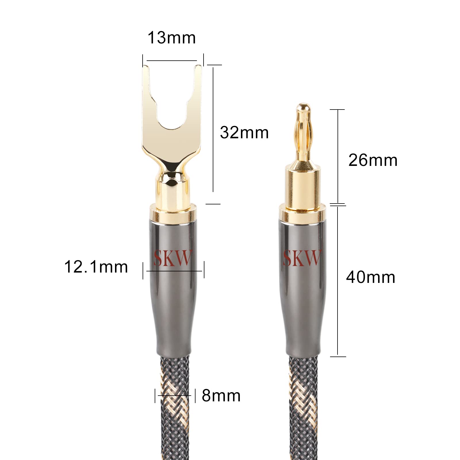 SKW HI-FI Series BiWire Jumpers, Speaker Jumper Cable, Ultra-high Purity Copper Banana to Spade Wire - Set of 2 (2 Cables)