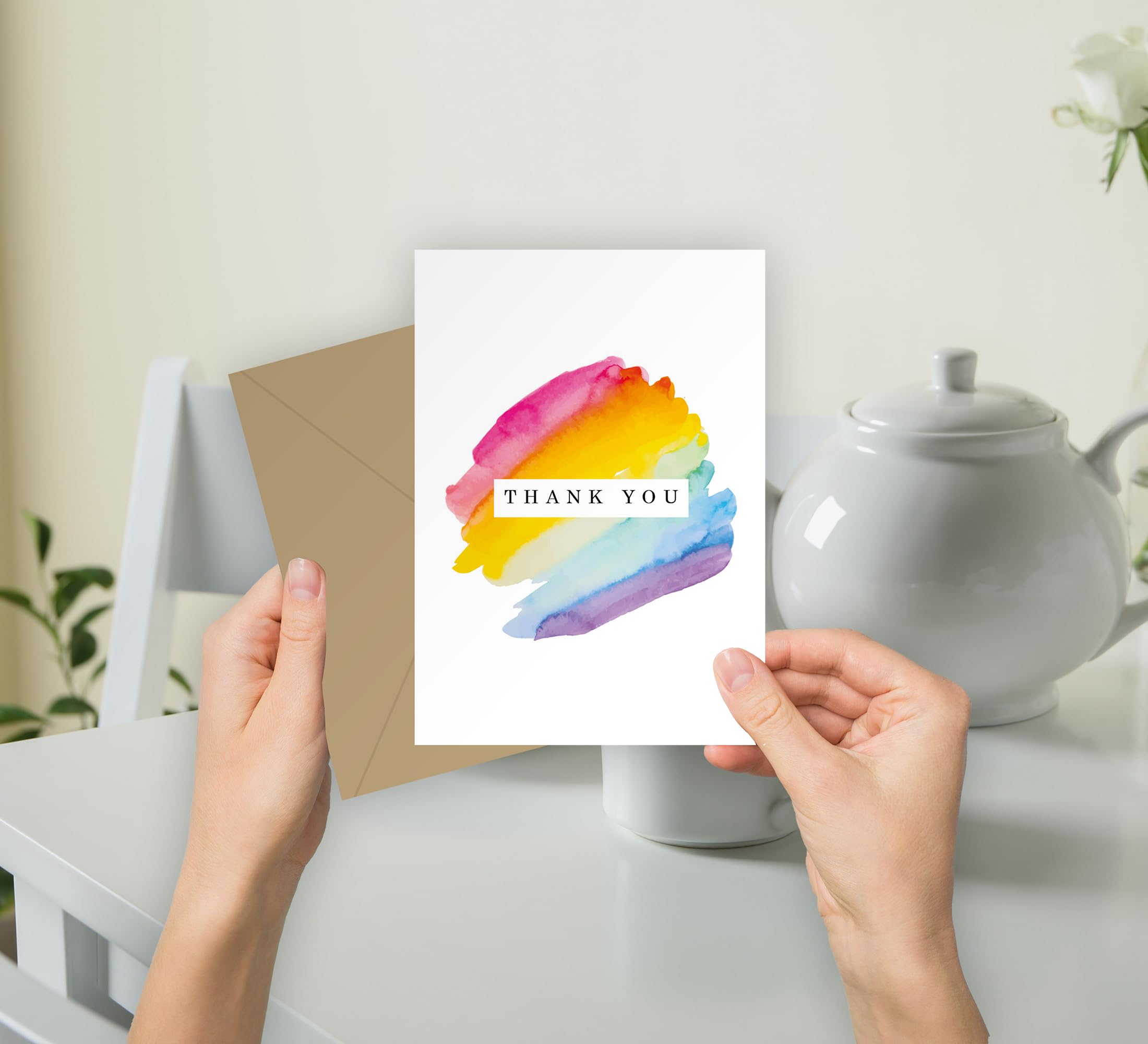 Giftinghouse 12 thank you cards - watercolour design - thank you cards multipack with envelopes - greeting cards for wedding, kids - Fully recyclable and Eco-friendly cards - 300 GSM (12)