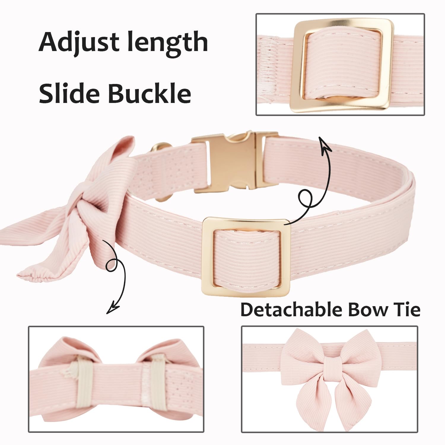 YUDOTE Bowtie Dog Collar Small Soft Lightweight Blended Fabrics Made for Active Female Dogs Daily Use or Dress-up in Wedding,Party and more,Piggy-Pink