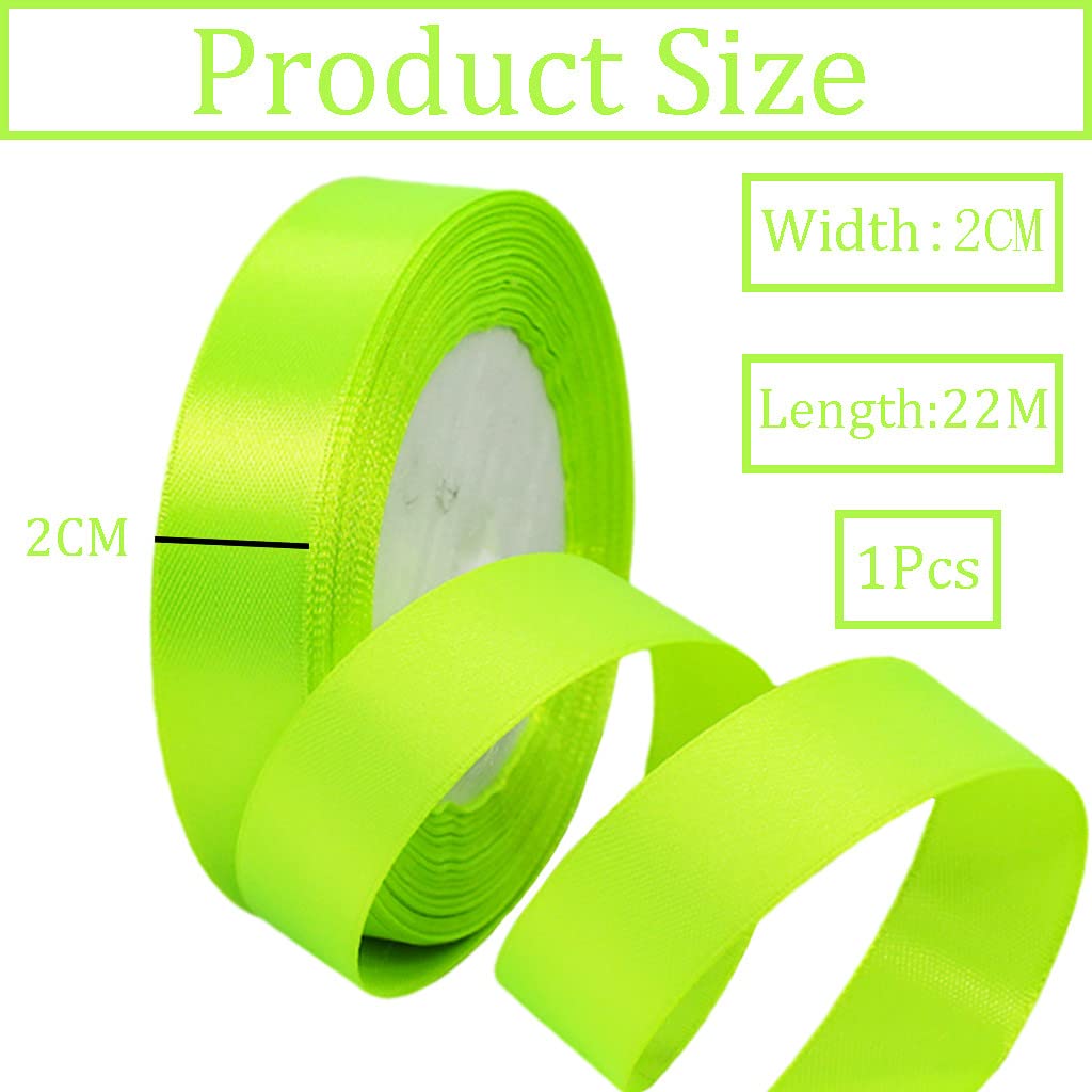 Fluorescent Green Ribbon 20mm for Gift Wrapping,22M Double Sided Satin Ribbon Green Polyester Ribbon Balloon Ribbon Fabric Thick Ribbon for Crafting,Xmas,Valentine,Bouquets,Cake Wedding Party Decor