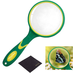 Magnifying Glass 4X-5X Large Handheld Magnifier with Cleaning Cloth - 75mm Thickened Lens Frame Non-Slip Soft Rubber Handle for Seniors Reading Kids Observation Classroom Science Tool Green OS04