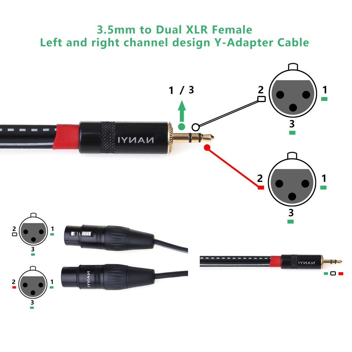 NANYI XLR Splitter Cable, Microphone Cable XLR to XLR Patch Cables, 3-Pin XLR Male to Dual XLR Female Y Cable Adaptor mic Cable DMX Cable Patch Cords with Oxygen-Free Copper, (0.5 Meters /1.6Feet)