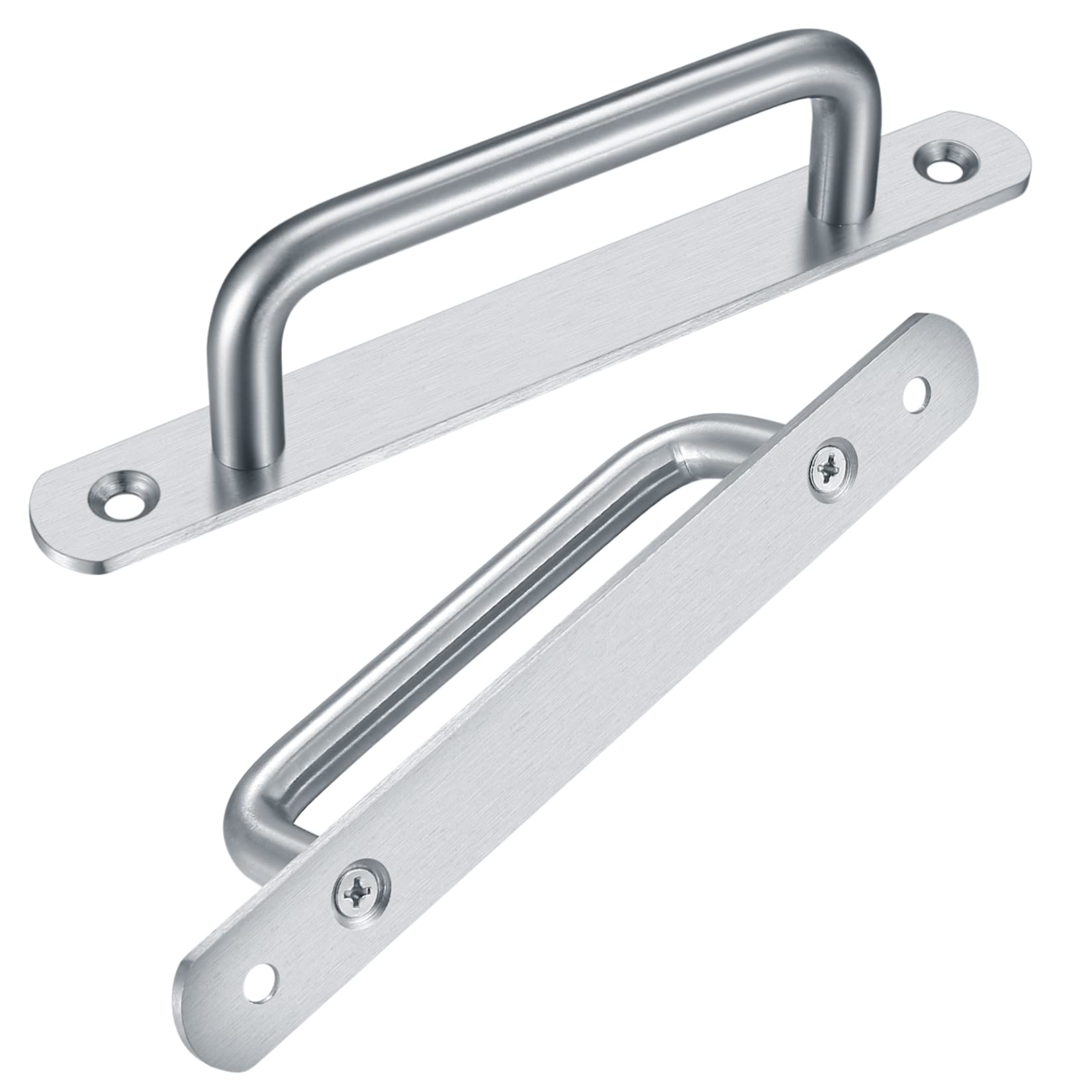 2 Pcs Pull Push Door Handles,Push Pull Door Handles,Stainless Steel Sliding Kitchen Bathroom Cupboard Cabinet Garage Barn Shed Gate Door Handles with Metal Plates（192mm）