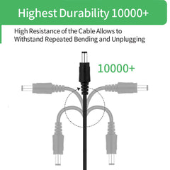 Security-01 2-Pack 1m Extension Cable, Plug 5.5mm x 2.1mm, DC 5V 6V 9V 12V 24V Power Adapter Extension Cord, for CCTV Camera, IR illuminator, Printer, LED Strip, Black