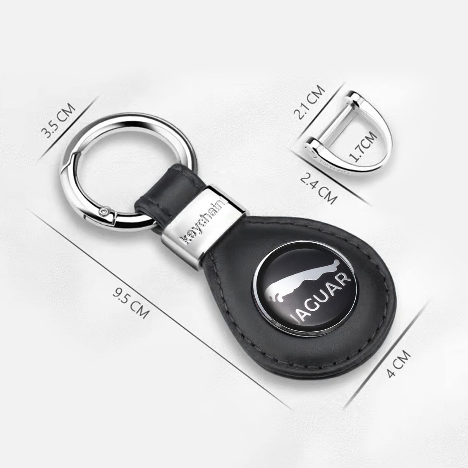 for Jaguar Keyring, 2PCS Leather keychain fit for Jaguar XE XEL XF XFL XJ XK F-PACE I-PACE E-PACE F-Type X-Type S-Type, Unisex Key Chain for Car, Black