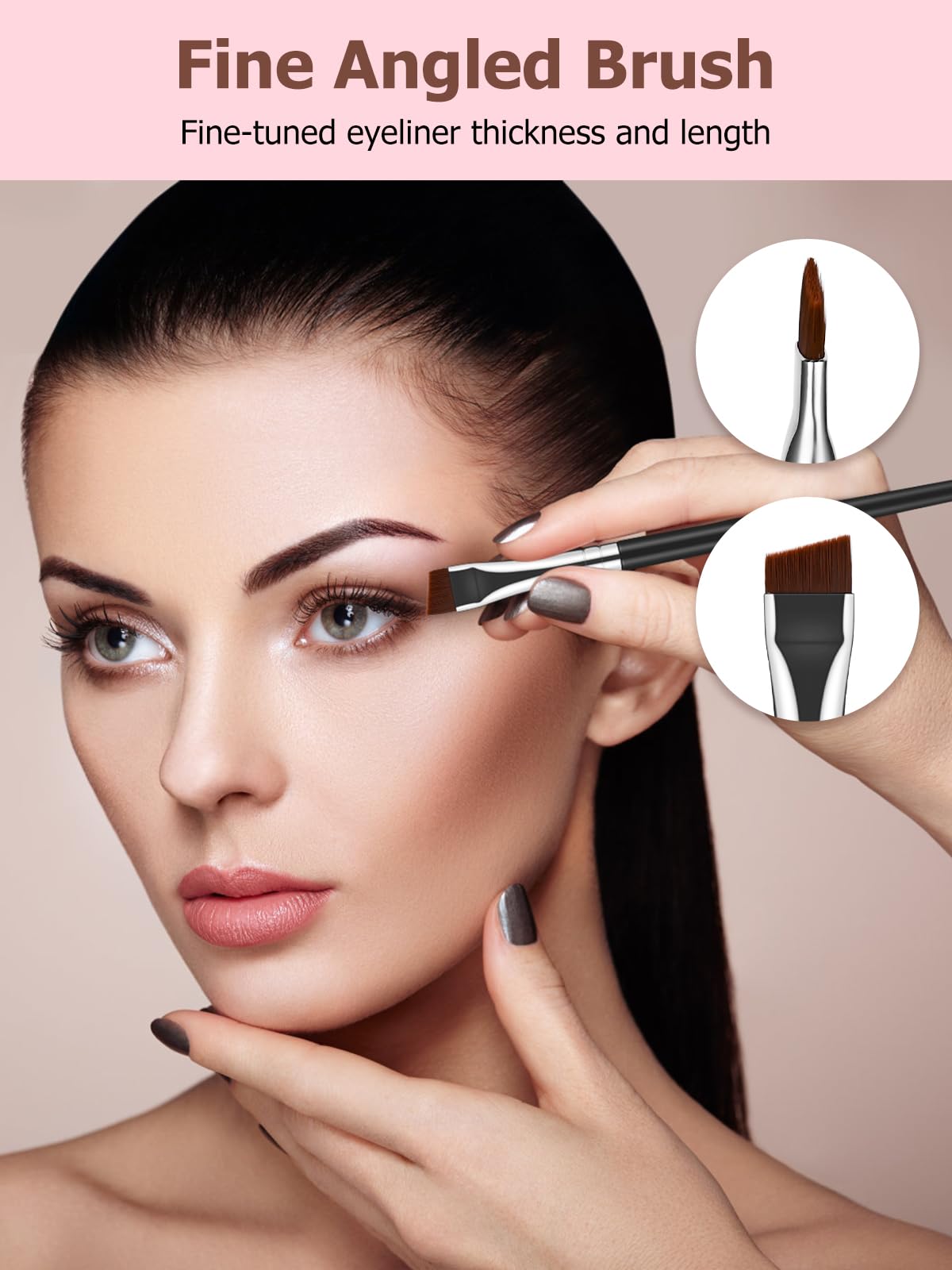 TEOYALL Angled Eyeliner Brushes Set, 3 PCS Ultra Thin Slanted Angled Eyebrow Brush Precision Defined Brushes