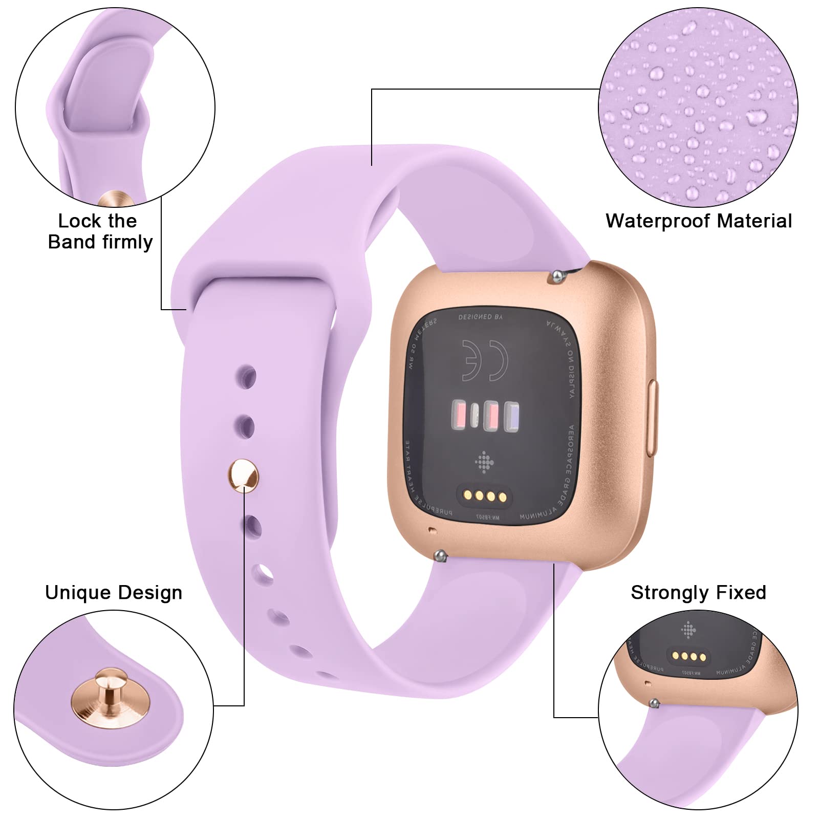 【3 PACK】Straps for Fitbit Versa 2 Straps/Fitbit Versa Lite/Fitbit Versa Strap, Classic Silicone Adjustable Replacement Band for Women Men (PurpleandLavenderandSparklight)