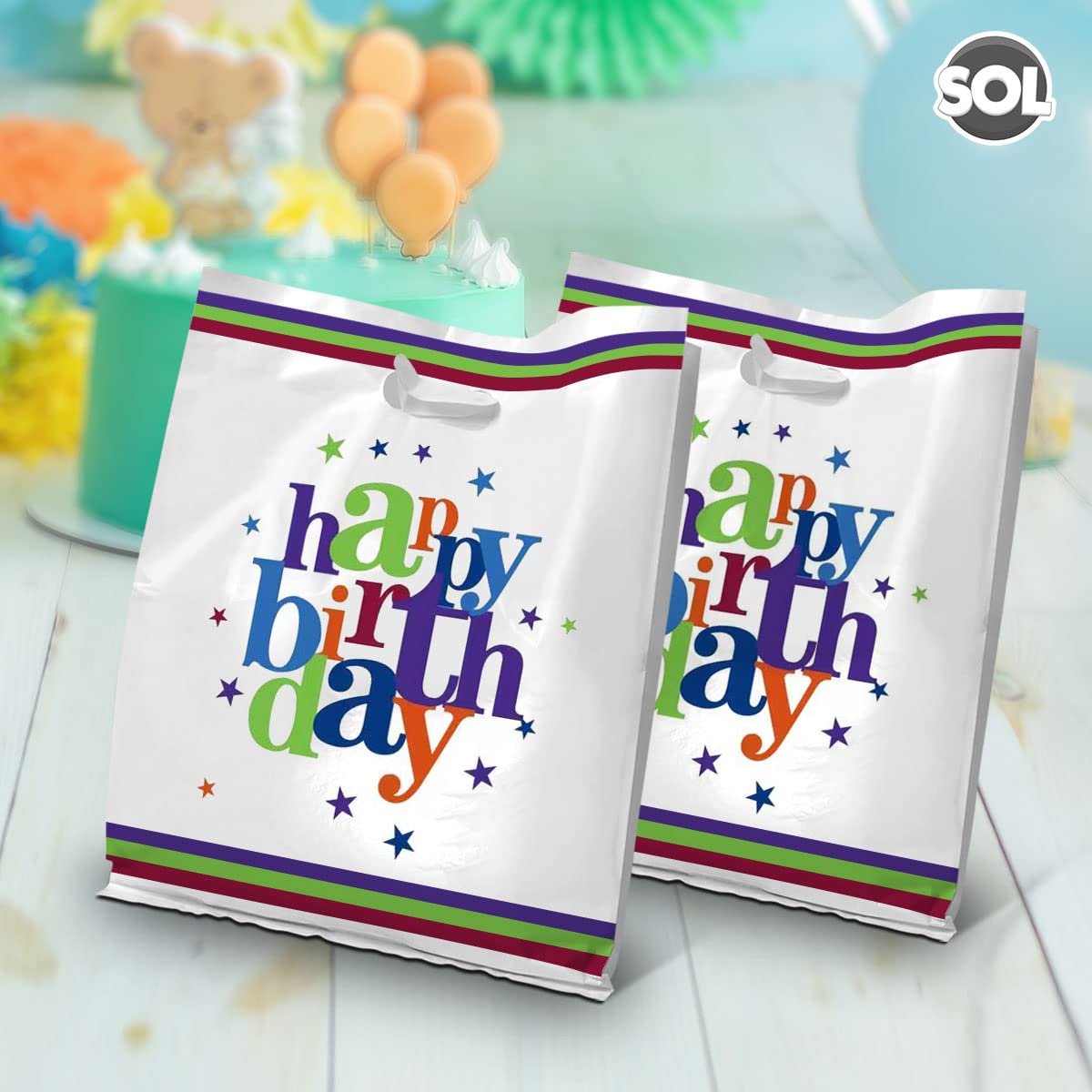 SOL 20 Happy Birthday Party Bags   Plastic Party Bags for Kids Party Bags   Sweet Bags Cellophane Bags Kids Party Treat Bags, Goody Bags & Loot Bags, Gift Bags Birthday Girl Party Bags Kids Party Bag