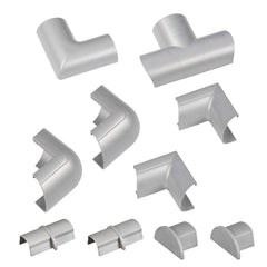 D-Line Mini Cable Trunking Clip-Over Accessory Multipack   Join Multiple Lengths of 30x15mm Mini Cable Cover   10 Piece Electrical Trunking Accessory Multipack - Aluminium-Effect