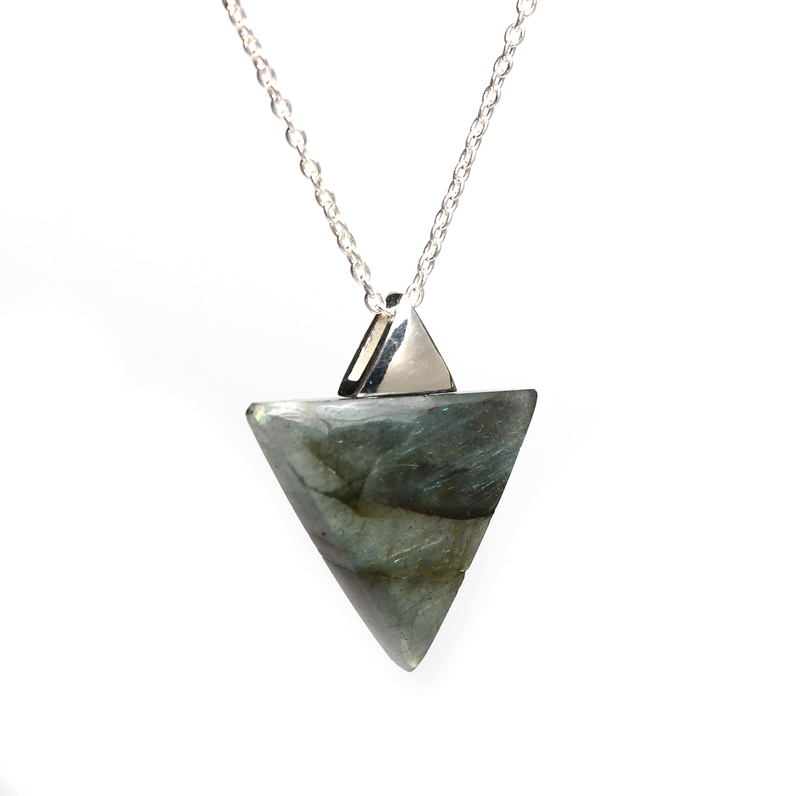 Gempires Labradorite Pendant in Triangle Shape - Pendant for Protection Against Negetive Energy With 16 and 2 Inch Silver Plated Adjustable Chain (Labradorite)